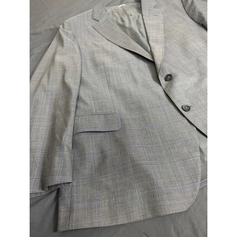 Peter Millar Grey Glen Plaid Virgin Wool Sport Coat Blazer 50R Made in Portugal